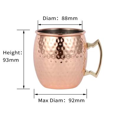 China Sustainable Stainless Steel 16 Oz Moscow Mule Cocktail Hammer Copper-plated Mug For Home And Office Use for sale