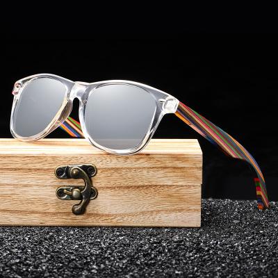 China Fashion Sunglasses Polarized Custom Bamboo Wooden Sun Glasses Logo Colorful Wooden Temples Wooden Temples Women Men Sun Glasses Wooden Legs PC Frame Sunglasses for sale