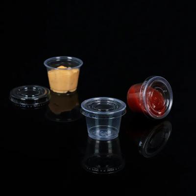 China Disposable Transparent Small Mini Food Container Plastic Sauce Cup with Lid Unit for sale