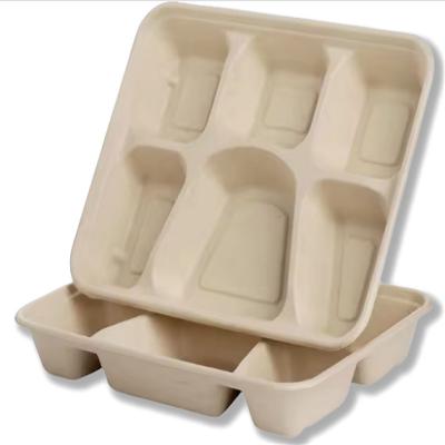 China 9 inch*6 Grid Pulp Lunch Box Eco Friendly Compostable Take Away Containers Te koop