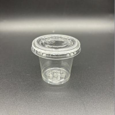 China Biodegradable PLA 2 Ounce Condiment Cups With Lids Clear Plastic Cold Drink Cups for sale