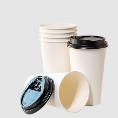 China Leakproof 16oz Single Layer Disposable Tea Cups White Paper Cups And Lid for sale