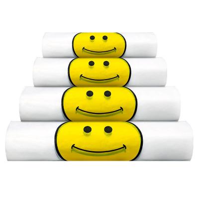 China Aanpasbare PE winkeltas T-shirt boodschappenzakjes met vrolijk smiley face design Te koop