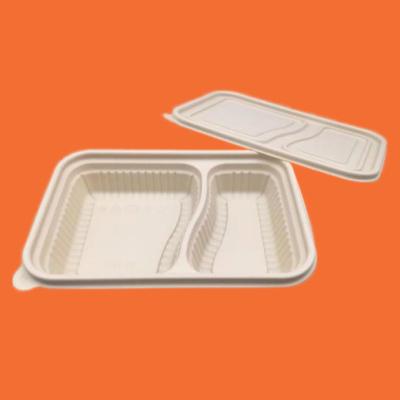 China 2 Position Biodegradable Disposable Lunch Box For Rice Vegetable 750ML for sale