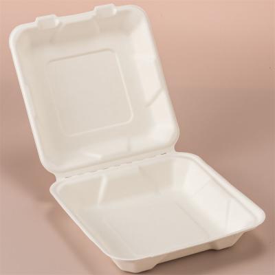 China 8Inch Clamshell Food Containers Compostable Bagasse Food Box for sale