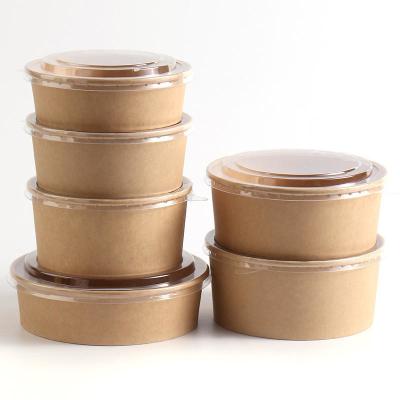 China Custom Printed Wholesale Disposable Food Packing Take Away Kraft Paper Salad Noodles Soup Bowls with Lids for sale