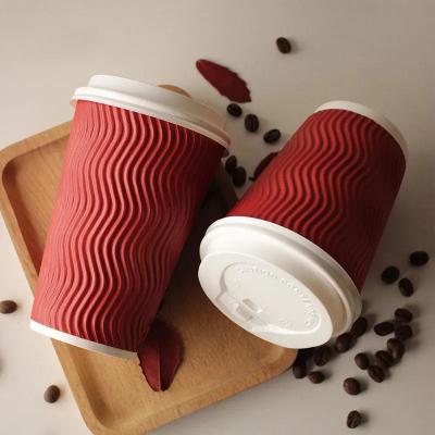 China Red Ripple Disposable Paper Cup for Hot Coffee Double Wall with Custom Logo Red Corrugated paper cup zu verkaufen