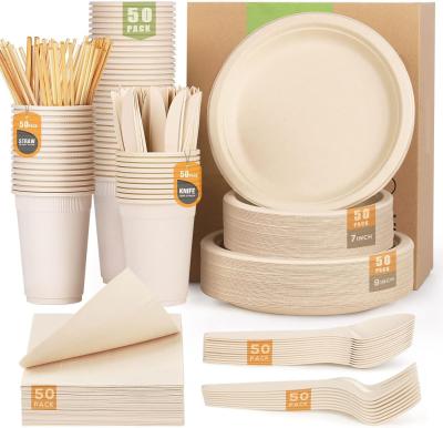 China 100%biodegradable paper tableware sugarcane bagasse disposable plates sets dinnerware 5.0 ( for sale