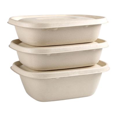 China Disposable party dinnerware take away salad box 850ml 1100ml 1300ml sugarcane bagasse pulp box packaging for sale