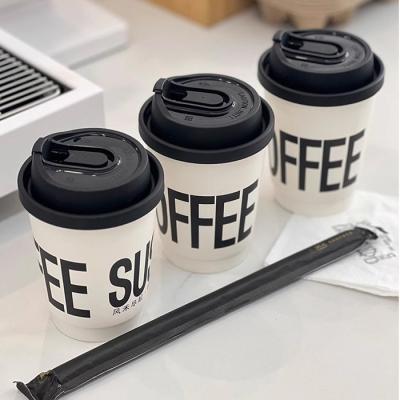 China Black Coffee Cup Disposable Cup Takeaway Double Wall Coffee Paper Cups with Lid for sale