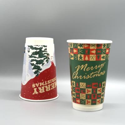 China Custom Printed Logo Disposable Double Wall Christmas Paper Coffee Cups With Lid For Beverage Paper Coffee Cups for sale