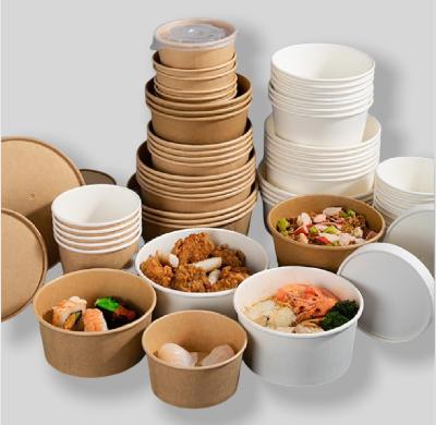 China Disposable Paper Cups Round Food Container Biodegradable Take Away Fast Food Kraft Paper Salad Bowl With Lids for sale