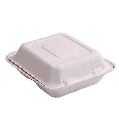 China Eco Friendly 6 Inch Biodegradable Tableware Set Clamshell Takeaway Paper Bagasse To Go Sugarcane Pulp Lunch Box Te koop