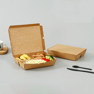 China Eco-Friendly Biodegradable Disposable Kraft Paper Bento Lunch Box Multi-Lattice Paper Packaging Box for sale