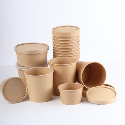 China Custom Logo Paper Cups Bowls Soup Disposable Kraft Paper Soup Bucket en venta