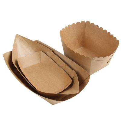 China Kraft-Papier-Lebensmittel-Tray, Einweg-Kraft-Papier-Boot-Tray mit PLA-Beschichtung zu verkaufen