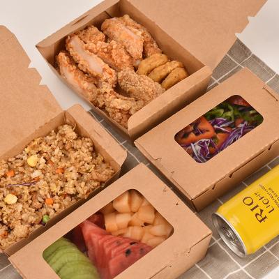 China Wholesale Kraft Paper Food Box Salad Fruit Takeaway Box Lunch Packaging Box With Clear Window for sale