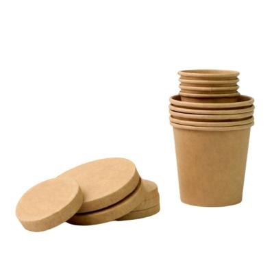 Cina Custom Disposable Food Container Brown Kraft Paper Cup Soup Bowl Paper Lid in vendita