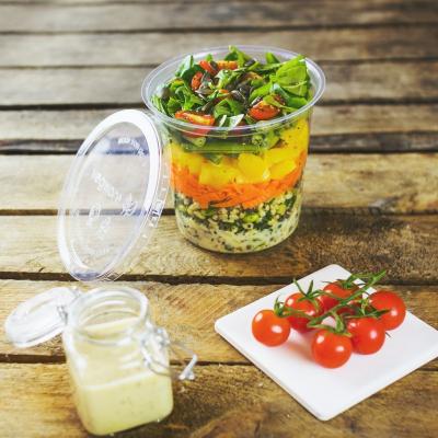 China Taza de ensalada de PLA personalizada Compostable Transparente Claros Frío Embalaje de alimentos congelados Tazas de PLA con tapa en venta