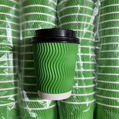 Китай Solid Color Corrugated / Vertical Corrugated Double Cold Drink Paper Cup Coffee With Lid продается