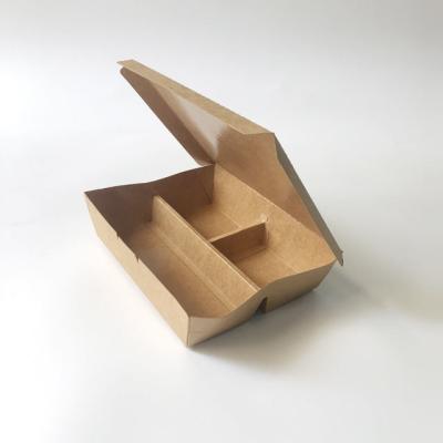 中国 Disposable Kraft Paper Box Takeaway Food Container 3 Compartment Paper Food Packaging 販売のため