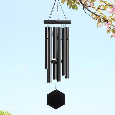 China Art Decor Condolences to Beloved Metal Aluminum Tube Outdoor Wind Chime with Wooden Cover Hexagon Memorial Wind Chime for sale