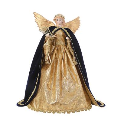 China Fabric+Ceramic SOTE A49 40CM Angel Topper Gold Wings Navy Blue Christmas Tree Christmas Mask Christmas Angel Figurines for sale