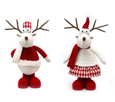 China Adorable Fabric SOTE L1072AB Red Scarf 35CM Kids Sitting White Knitted Christmas Deer Sweater Deer Christmas Decorations for sale