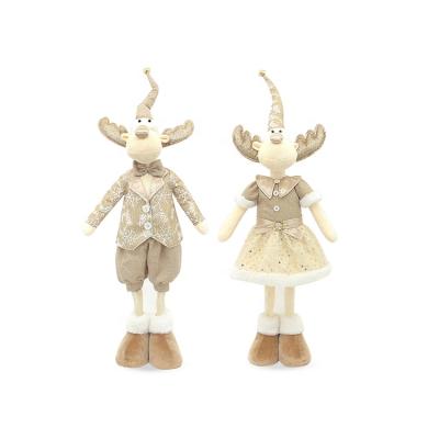 China SOTE L10106AB Fabric Retractable Golden Christmas Adorable Deer Stuffed Toys Plush Christmas Sitting Deer Decorations for sale