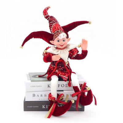 China SOTE BJ01 Fabric Hanging Burgundy Man Sitting Christmas Elf 60CM Elves Christmas Tree Decorations for sale