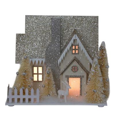 China 100% SOTE F05 20*15*17cm Cardboard Christmas Village Houses Paper Town With Warm White LED Light for sale