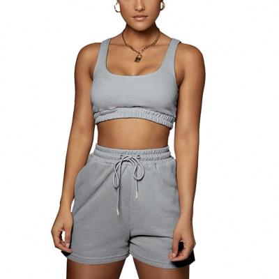 China New Breathable High Quality Outdoor Women's High Waist Yoga Sets Bra And Drawstring Shorts Set for sale