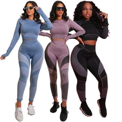 China Breathable Women Fashion Fitness Running Long Full Sleeve T-Shirts Leggings Yoga Seamless Set for sale