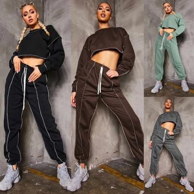 China Breathable Women Long Sleeve Gym Shirts Hoodies High Waist Long Pants Set Tracksuit Casual Two Piece Sport Set for sale