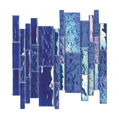 China Modern Wholesale Luxury Rainbow Iridium Aqua Blue Colorful I-Shape Swimming Pool Mosaic Tile for sale