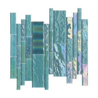 China Modern Colorful Green Iridium Aqua Green I-Shape Tiles Mosaic Rainbow Green Subway Pool Mosaic Tiles for sale