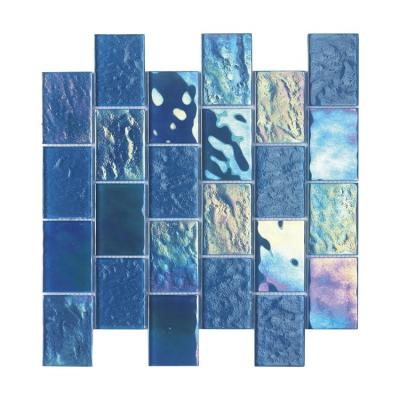 China Subway Modern Luxury Rectangle Colorful Metro Green And Gold Iridium Rainbow Pool Glass Mosaic Tile for sale