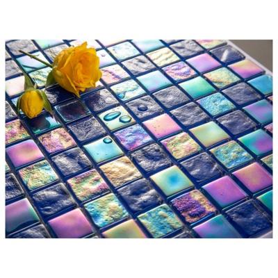 China Modern Wholesale Rainbow Aqua Blue Mosaic Tile Swimming Pool Tiles Iridescent Luxury Mosaic for sale