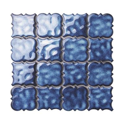 China Retro Dark Blue Smile 3d Pool Glass Mosaic Tiles Bathroom Kitchen Flooring Mosaic Wall Tiles for sale