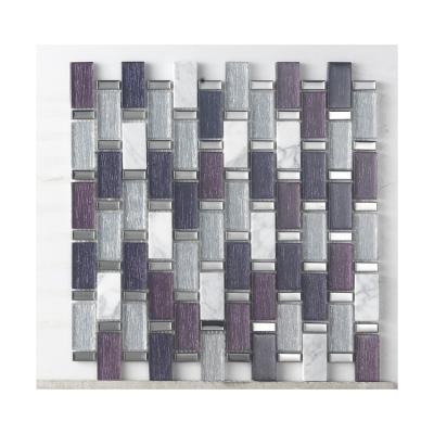 China Modern Designer Laminated Purple Fabric Stone Carrara Plating Mixed Glass Mosaic Tiles White Marble Tile For Bathroom Kitchen for sale