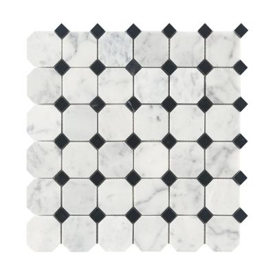 China Carrara Mosaic Modern Waterjet Kitchen Tiles White Carrara Wall Marble Mosaic Tile for sale