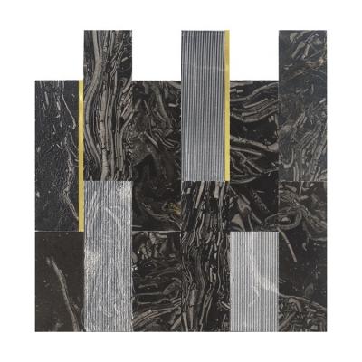 China Modern Brass Stick Metal Tile Diy Portoro Mosaic Tile King Flower Peel And WALL Extra Black Natural Marble Tile And Gold for sale