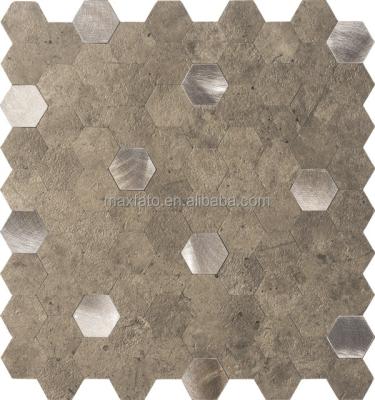 China Parquet Ready to Board Self Adhesive DIY SPC Hexagon with Texture Aluminum Wood Mosaic for sale