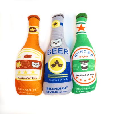 China Wholesale Viable Beer Bottle Plush Puppy Toys Pet Biting Toy Soft Stuffed Dog Plush Squeaky Chew Toy for sale