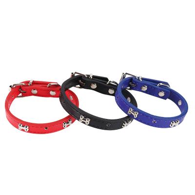 China Innovation Reflective Waterproof Bone PU Dog Collar Durable Leather Pet Collar For Small Dogs Pet Accessories for sale