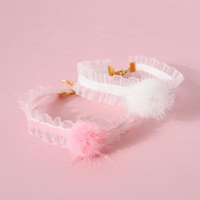 China Thoughtful Dog Cat Collar Sweet And Cute Lace Ring With Pompon Adjustable Pet Neck Strap Pet Collar for sale