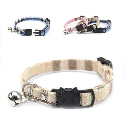 China Bells Padded Adjustable Collar For Cats Safety Elastic Cat Collar Cotton Material Stripe Dog Collar for sale