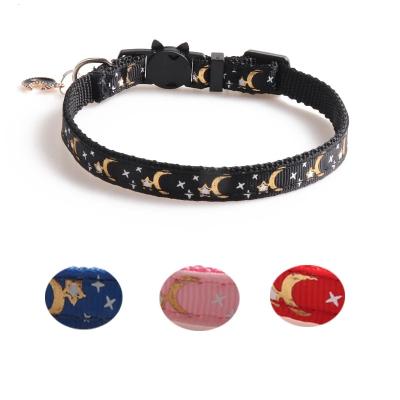 China Viable Cute Pet Cat Collar Adjustable Safety Kitten Collar Detachable Star And Moon Pattern for sale