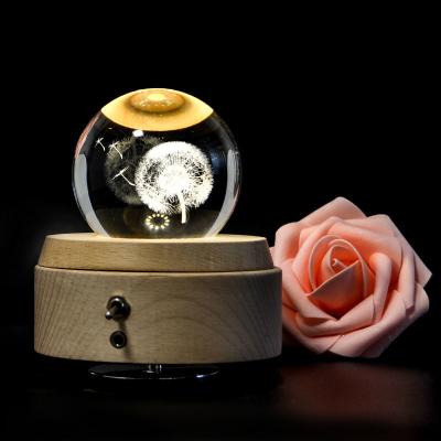 China 2018 new Rotating Wooden  crystal 3D led night light Music Box with Unique 3D inner engraving Tech for sale