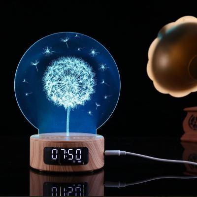 China 2018 Newest Product 5 in 1 3D engraving  night light  bluetoooth speaker with time display and alarm clock function for sale